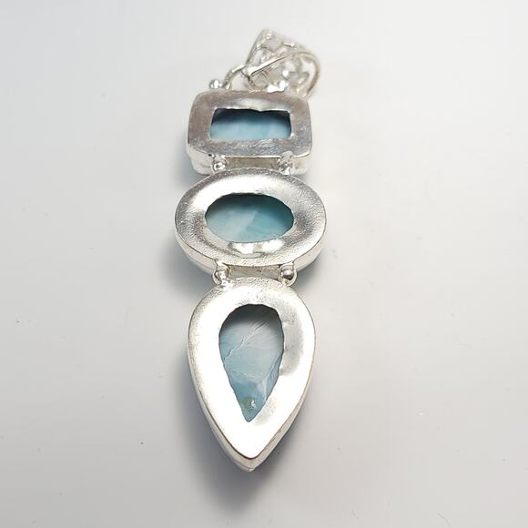 Triple Harmony Larimar Silver Pendant (2.5") with 18" Necklace - Picture 12 of 12